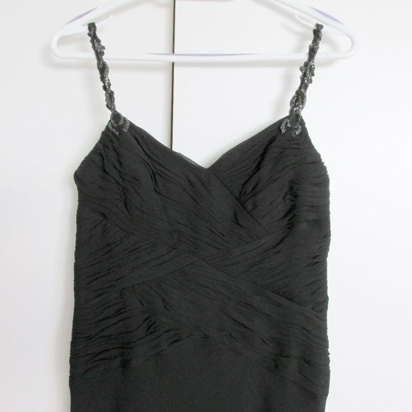 Anne Klein Black Silk Chiffon Beaded Strap Dress NYE Size 6 - Picture 3 of 12